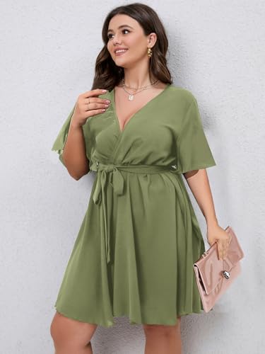 Image of SCOMCHIC Women's Plus Size Summer Dresses Short Sleeve Wrap V Neck A Line Skater Mini Short Dress XL-4XL