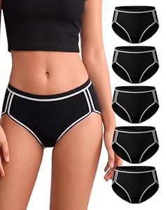 Briyat Unterhosen Damen 5er Pack Hotpants Baumwoll unterwäsche Damen Hohe Taille Slips Atmungsaktiv Hipster Panties Weich Frauen schlüpfer Schwarz M