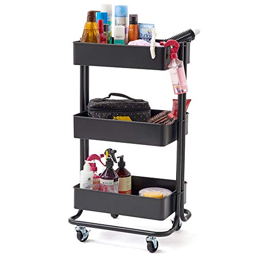 3-Tier Heavy Duty Storage Organizer Standing Shelf, EZOWare Multifunction Metal Mesh Basket Rolling