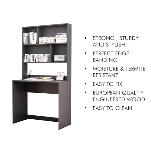 Image of Bniture Wooden Study Table for Home | Engineered Wood Study Table with Book Shelf | Multi Purpose Computer Desk for Writing & Study | Laptop Table for Study Room, Office & Workstation | Slate Grey