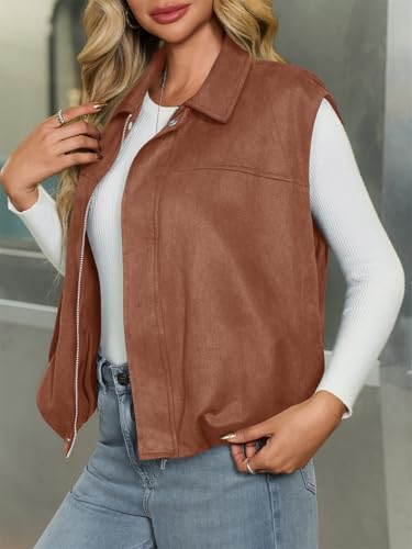 Tankaneo Womens Faux Suede Vest Lapel Sleeveless Casual Cropped Jacket Trendy Streetwear Outerwear4