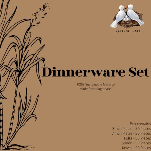 Paper Dinnerware Sets 250 Pcs Compostable Sugarcane - Thanksgiving Plates, Christmas Paper Plates, Disposable Plates For Party, Party Supplies, Party Needs, Family Gathering. Restful Nests #TOP3