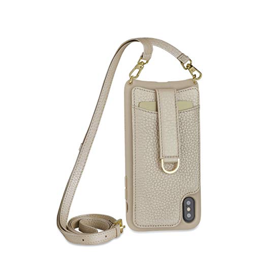 Vaultskin VICTORIA crossbody futerał na telefon iPhone skórzany portfel, modny zderzak na karty i gotówkę - mieści do 8 kart (iPhone XS Max, szampan - skórzany pasek)