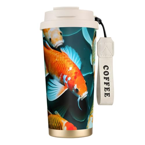 ERSDWRE Hd Koi - Vaso de café aislado con estampado de peces Koi, taza de viaje con pajilla, tazas de café al vacío, botella de agua para oficina