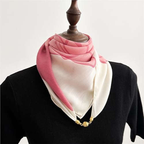 Bufanda cuadrada para mujer con protección para el cuello rosa y blanco 4