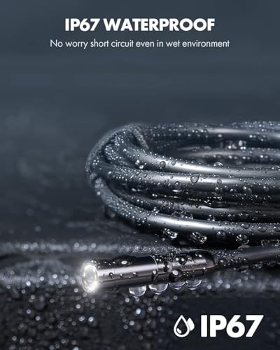Image of Anykit Endoscope Camera with Light, 1920P HD Borescope with 8 Adjustable LED Lights, Semi-Rigid Snake Camera with Light, IP67 Waterproof Inspection Cam for iPhone & Android, 50 ft Single Lens