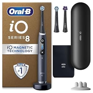 Oral-B iO8 Electric Toothbrush For Adults, App Connected Handle, 3 Toothbrush Heads, Travel Case & Toothbrush Head Holder, 6 Modes, Teeth Whitening