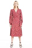 Max Studio Women's Crepe Long Sleeve Smocked Cuff Wrap Midi Dress, Berry/Blush Small Quilted Line...