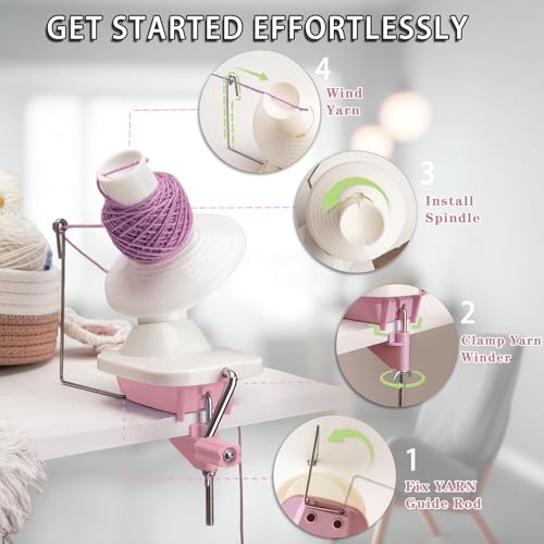 Image of Pukaock Yarn Winder,Hand Operated Yarn Ball Winder,Easy to Install, Low Noise,Effectively Makes Neat Winding Machines,Suitable for Crochet Knitting,The Helper for Knitting Enthusiast(Pink)