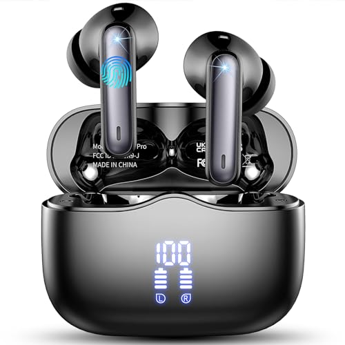 Cuffie Bluetooth, Auricolari Bluetooth 5.3 Stereo HiFi con 4 HD Mics, Mini Cuffie Wireless Cancellazione Rumorecon, Cuffiette Bluetooth per Androide/iOS, USB-C, Earbuds IP7 Impermeabili 40 Ore, Nero