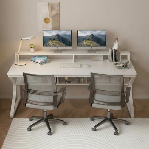 Image of TEKAVO Qri Computer Table for Home Pc | Office Table for Home | Lower Shelf & Moniter Riser, Laptop Table, Worktable, Study Table, Workstation | White Wood, Metal, (150 Cm x 60 Cm) - DIY
