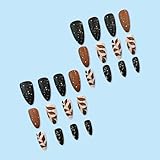 Künstliche Nägel, Herbst-Nägel, Kaffee-Blätter, zum Aufkleben, lange Mandel, zum Aufdrücken für den Urlaub, 24 Stück