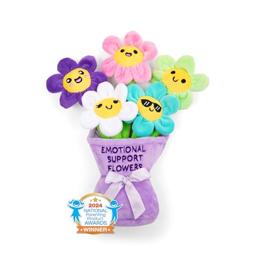 Image of WHAT DO YOU MEME? Emotional Support Flowers by Relatable, Cuddly Stuffed Animals and Plushies Set, Includes 5 Flower Plush Toys with Carrying Basket, Cute Stuff & Graduation Gift Ideas