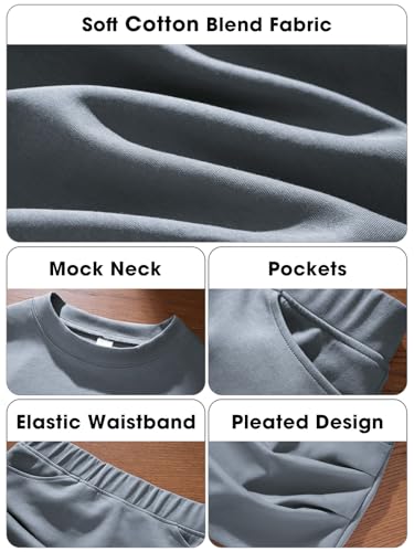 EXLURA Womens Fall Two Piece Skirt Sets Long Sleeve Mock Neck Sweatshirt Skort Matching Set Casual Lounge Tennis Outfits 2025 6