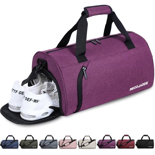 BECOJADDE Sporttaschen für Damen und Herren, 25L Reisetasche Duffel Bag Übernachtungstasche mit Schuhfach & Nassfach, wasserdichte Handgepäcktasche für Sport, Fitnessstudio, Schwimmen, Lila BECOJADDE Sporttaschen für Damen und Herren, 25L Reisetasche Duffel Bag Übernachtungstasche mit Schuhfach & Nassfach, wasserdichte Handgepäcktasche für Sport, Fitnessstudio, Schwimmen, Lila