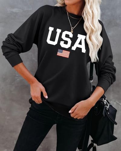 Image of Dressmine Womens USA Shirt Casual Long Sleeve Graphic Tees Knit Crew Neck Sweatshirts Loose Pullover