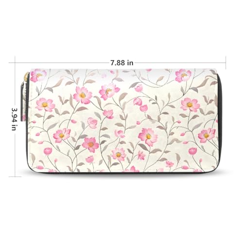 Long Wallets Leather Bifold Wallet for Women Pink Floral with Zipper Credit Card Holder Large Capacity2
