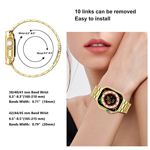 Image of MioHHR Solid Stainless Steel Band Compatible with Apple Watch 49mm Ultra 3 /2 /1, Metal Strap with Soft TPU Case for iWatch Series Ultra 3 /2 /1 49mm Women and Men, Gold