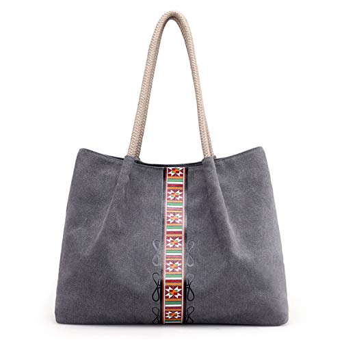Canvas Top-Handle Handbag Tote Bag for Women, Grey Style Shoulder Bag