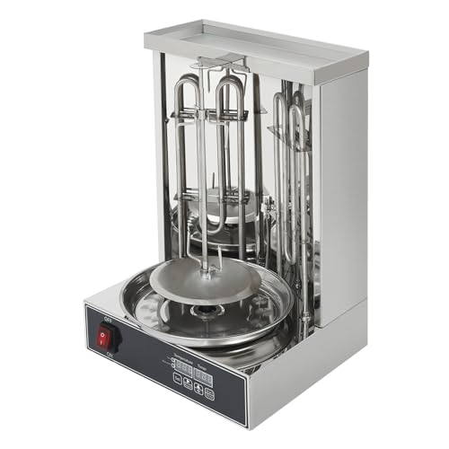 Barbacoa eléctrica de kebab, acero inoxidable, 3 kW, 220 V, carga máxima: 10 kg, temperatura: 300 °C, giro automático de 360°, 29,5 x 30 x 48 cm