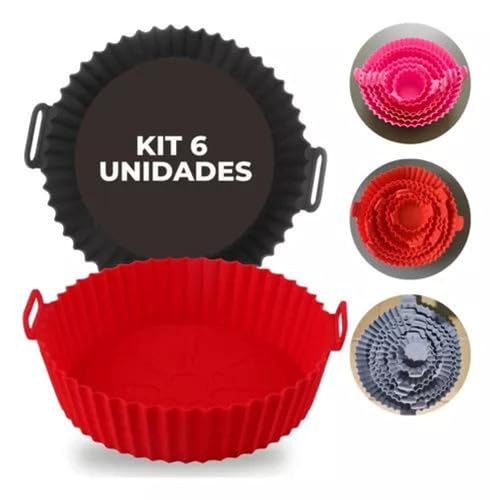 Kit Com 6 Formas Reutilizável Cesta Redonda de Silicone Para Air Fryer Fritadeira Eletrica Universal