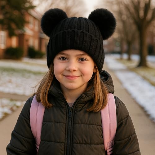 Toddler Winter Knit Hat Upgrade Fleece Lined Pompom Ears Beanies Cap for Boys Girls 3-12 Years4