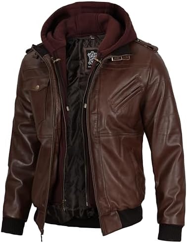 Blingsoul Leather Bomber Jackets For Men - Real Lambskin Mens Leather Jacket With Hood