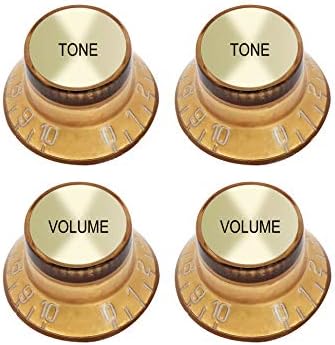Metallor Electric Guitar Top Hat Knobs Speed Control Knobs 2 Volume 2 Tone Compatible with Les Paul LP Electric Guitar Parts Replacement (Gold)