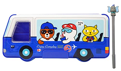 SHREE TECHNESH® Bus Shape Dual Sided Pencil Box with Wheels and 3D Gel Pen SHREE TECHNESH® Bus Shape Dual Sided Pencil Box with Wheels and 3D Gel Pen