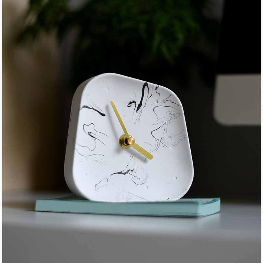 Home Decoration Accessories Geometric Cement Table Clock Desktop Ornaments Silent Concrete Small Table Clock (Color : White, Size : 11.5cm) (White 11.5cm)