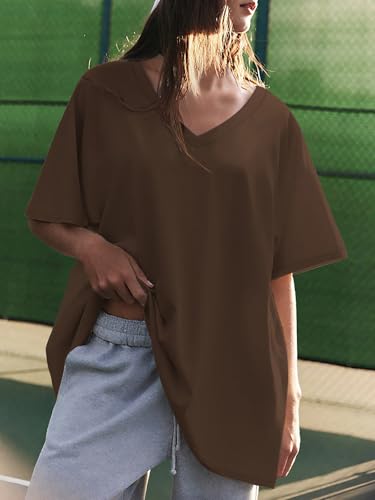 Image of ATHMILE Womens Oversized Shirts V Neck Plus Size Spring Workout Summer Tops Beach Vacation 2026 Gym Clothes Basic Tee