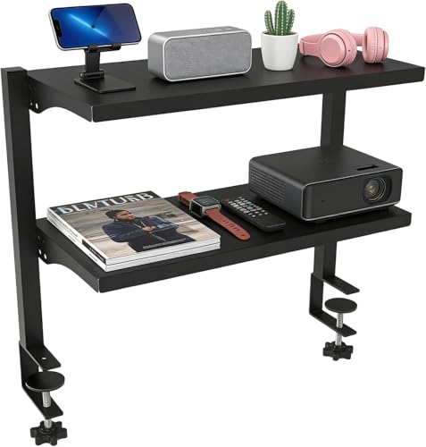Image of 2-Tier Clamp-On Desk Shelf Organizer, Steel 16 in Shelf, Large | Heavy Duty, Expandable Above /Under Desk Storage Shelves, Desktop Extender Accessories for Office Study Room