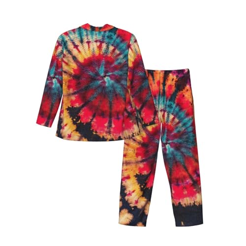 Colorful Abstract Tie Dye Swirl Mens Pajamas Set Button Down Sleepwear Set Long Sleeve Loungewear With Pockets4