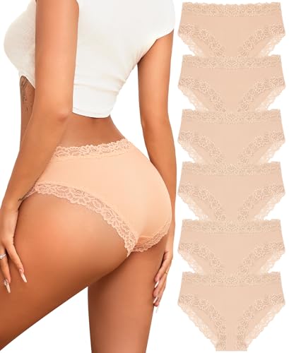 Image of Knowyou Cotton Underwear for Women Cheeky Bikini Womens Underwear Pack Sexy Lace Wasit Hipster Brief Panties for Ladies