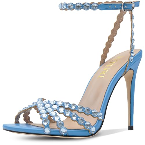 Image of HOCHFART Women's Rhinestone Stiletto High Heels Buckle Strappy Heeled Sandals Round Toe Sexy Dressy Pumps Shoes
