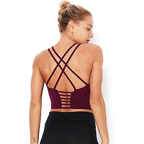 Redqenting Women's Sports Bras Medium Support Yoga Bras Padded Seamless Bralette Workout Running Bras, Claret, XL Cover