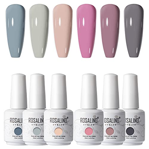 ROSALIND Gel Lack UV Set Hybrid Nagellack 6 Farben lakiery hybrydowe do paznokci Graue rosa Reihe Soak Off Gel Poilsh…