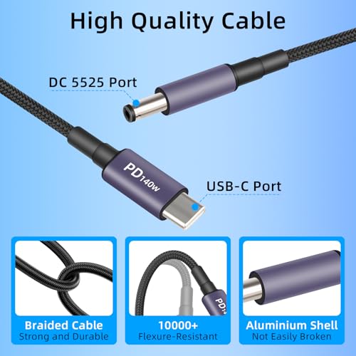 USB-C naar DC 140W PD3.1 Snellaadkabel met 10 Adaptertips, 6 Voltage-instellingen, voor Laptops & Monitoren - Afbeelding 4