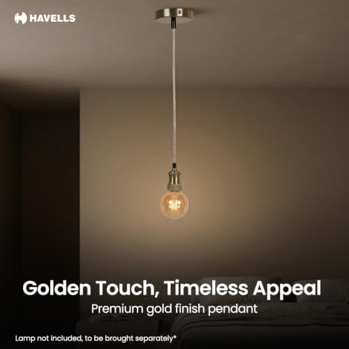 Image of Havells Squid Pendant Light | Gold Finish | Minimalist Hanging Light | Cafe, Dining Area & Kitchen Island | E27 Holder| Pack of 1