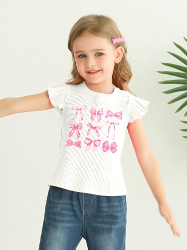 Toddler Girls Ruffle Sleeve T Shirt Knit Ribbed Blouse Cotton Top Plain Solid Kids Casual Clothes 1-6 Years3