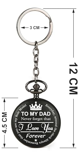 Image of Vintage Gandhi Style Pocket Watch with Engraved Designs & Messages Royal Black Analog for Men Women & Kids Includes Key Ring for car or Bike Keys Ideal Gift