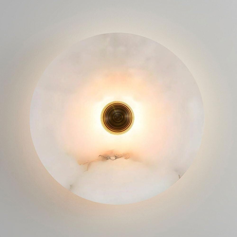 TONFON Round Alabaster Wall Lamp, 9.8 in Marble Wall Sconce, Entryway Lighting Wall Mounted Lamp for Bedroom Bedside Living Room Study Room Corridor Restaurant