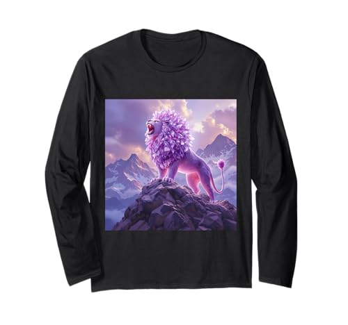 ファンタジー パープル アメジスト ライオン 長袖Tシャツ