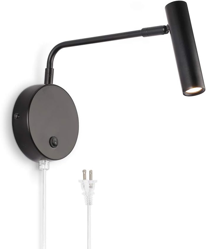 Joossnwell Wall Light with on Off Switch and Power Plug Black