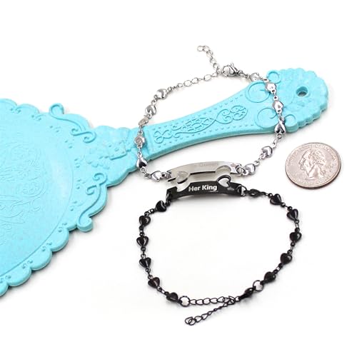 Image of 2 Couple Bracelets for men women, Love /Koi Fish /Gossip Jigsaw Puzzle Stainless Steel Heart-shaped Chain Adjustable Bracelet for Boyfriend Girlfriend Valentine's Day Gift Jewelry