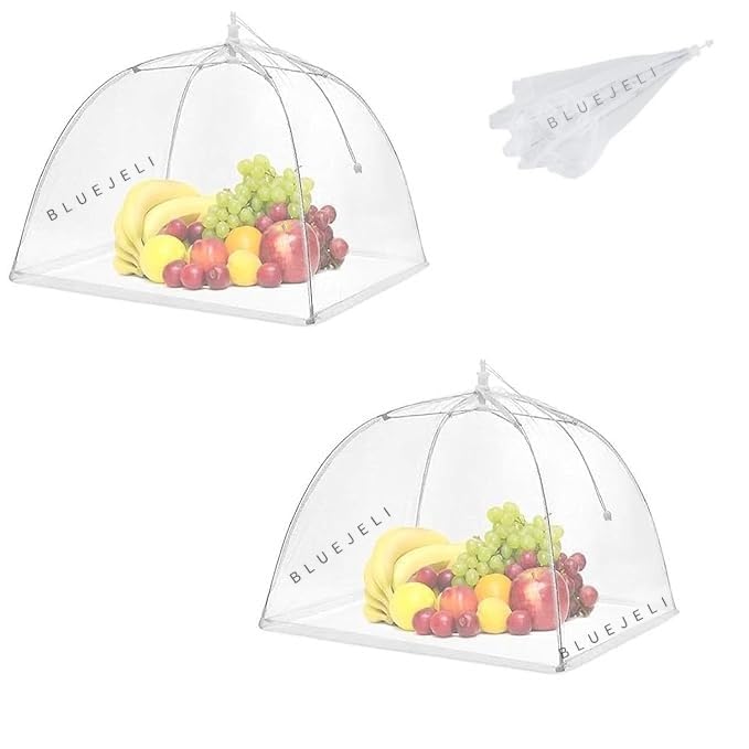 Food Cover for Outside 2Pcs Food Tent Fruit Cover Pop-Up Food Nets Outdoors Mesh Screen Collapsible 17 Inch Net Protectors for Outdoors Parties Picnics BBQs Keep Out Flies Bugs (2 pcs White)