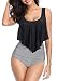 Fancyskin Womens High Waisted Swimsuit Ruffled Top Tummy Control Two Piece Juniors Vintage Swimwear with Swim Bottom Bathing Suits Black S