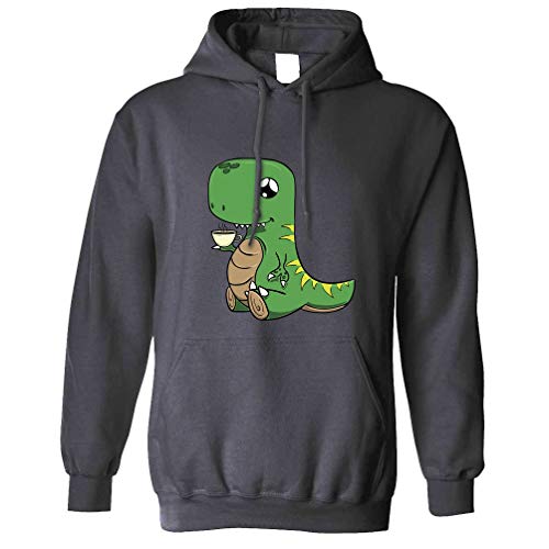 Cute Dinosaur Hoodie Hood Tea T-Rex Pun Joke Charcoal XXL