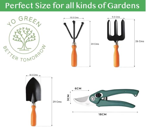 Image of Yo Green Gardening Hand Tools Set - 4 Pcs (Cultivator, Trowel, Weeder, Pruner), Gardening Tools for Home Garden, Durable Plant Tool Kit, Farming Tools (4 Pc Tool)