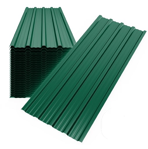 Mondeer 28pcs Roofing Sheets, Metal Corrugated Roofing Sheets Covers 14m², 110 x 46 cm, Galvanised Steel Trapezoidal Grooved Roof for Garage Carport Shed Greenhouse Kennels Panels, Green
